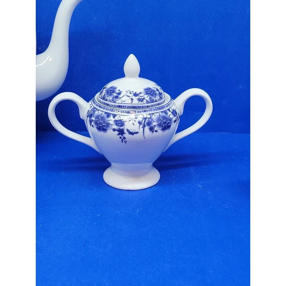 Baum Brothers Formalities Blue Rose Coffee Pot  Sugar & Creamer Set